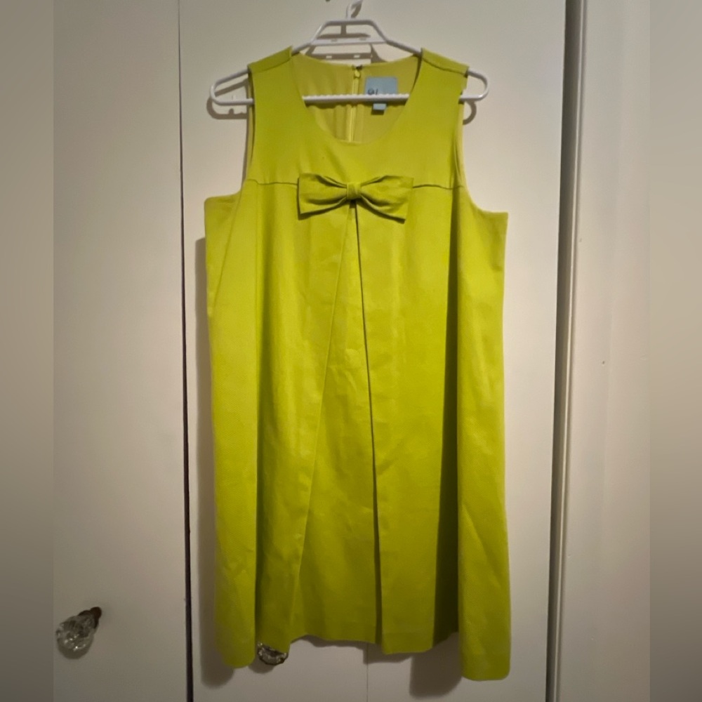 CeCe Pleated Front Bow Chartreuse Dress